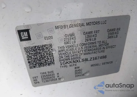 2020 GMC Acadia Awd Denali z USA, uszkodzony, nr VIN 1GKKNXLS8LZ167498